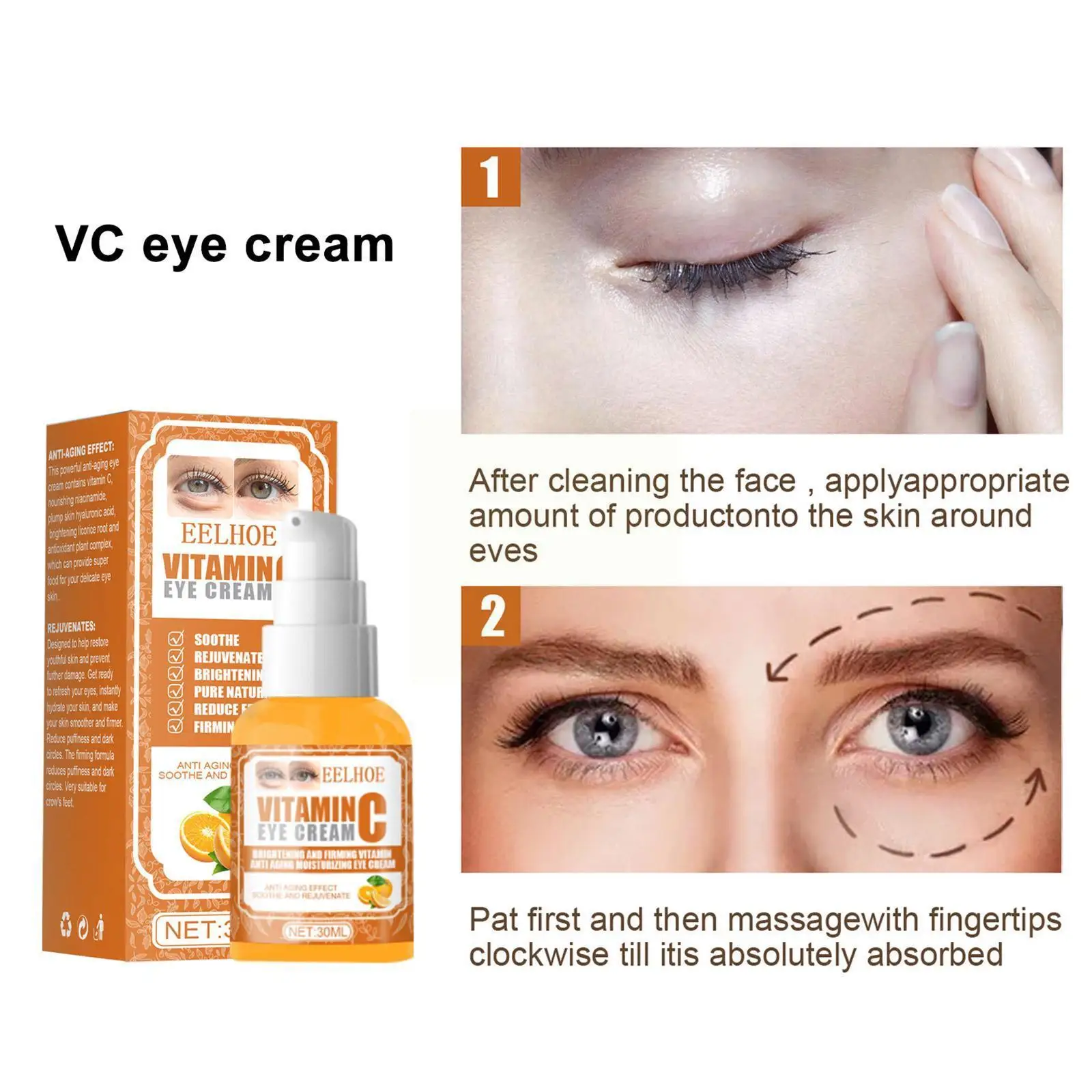 

30ml Vitamin C Anti Dark Circles Eye Cream Remove Eye Anti-wrinkle Cosmetics Firm Bags Beauty Brighten Massage Moisturizing I2W5
