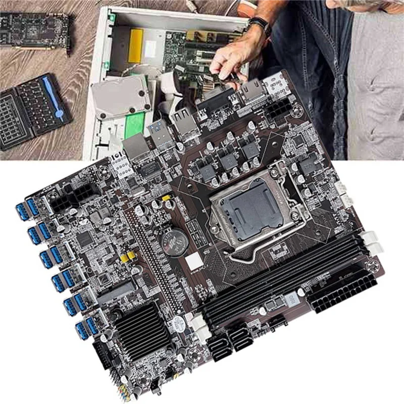 

B75 ETH Mining Motherboard 12USB3.0+CPU+2XDDR3 4GB 1600Mhz RAM+128G SSD+SATA Cable+Switch Cable+Thermal Grease