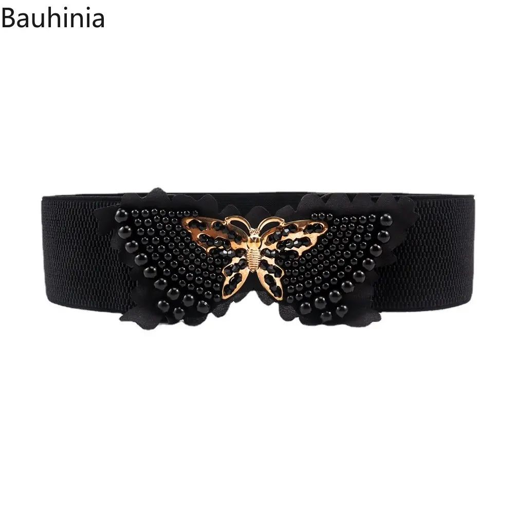 Bauhinia New Bionic Butterfly Decorative Black Women's Belt Ladies Dresses Fashion Elastic Cummerbunds