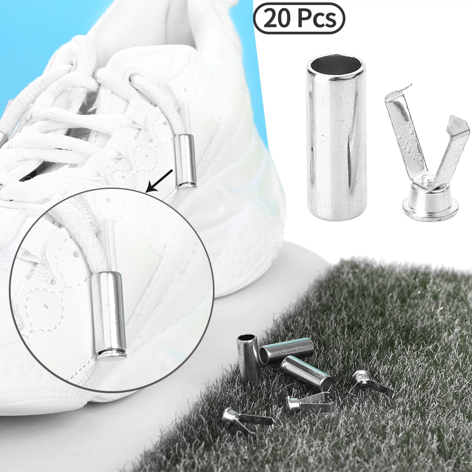 

20Pcs Shoelace Tips Protector Buckles with Cover Metal Belt Straight Tube Buckle Cap Sweater Rope Non-slip Buckle head Tip DIY
