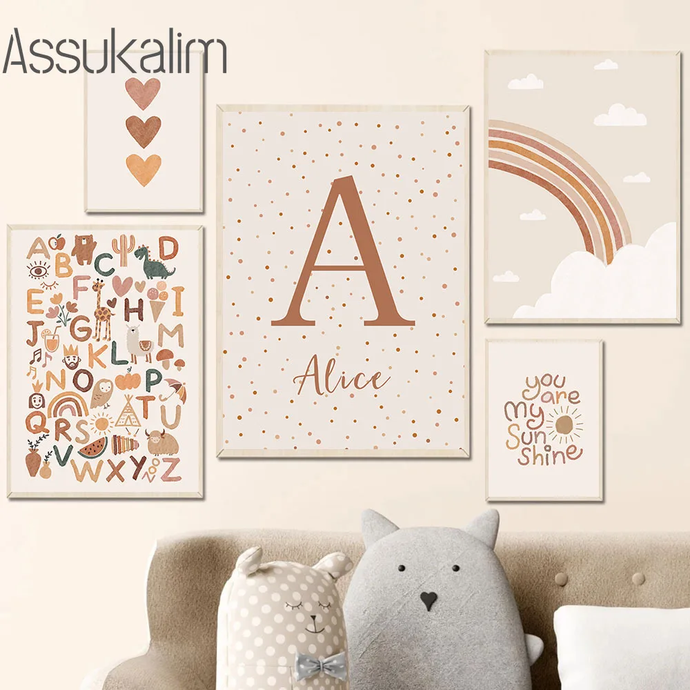 

Custom Name Canvas Painting Rainbow Wall Art Prints Boho Poster Nordic Wall Pictures Nursery Wall Poster Kids Room Decorarion