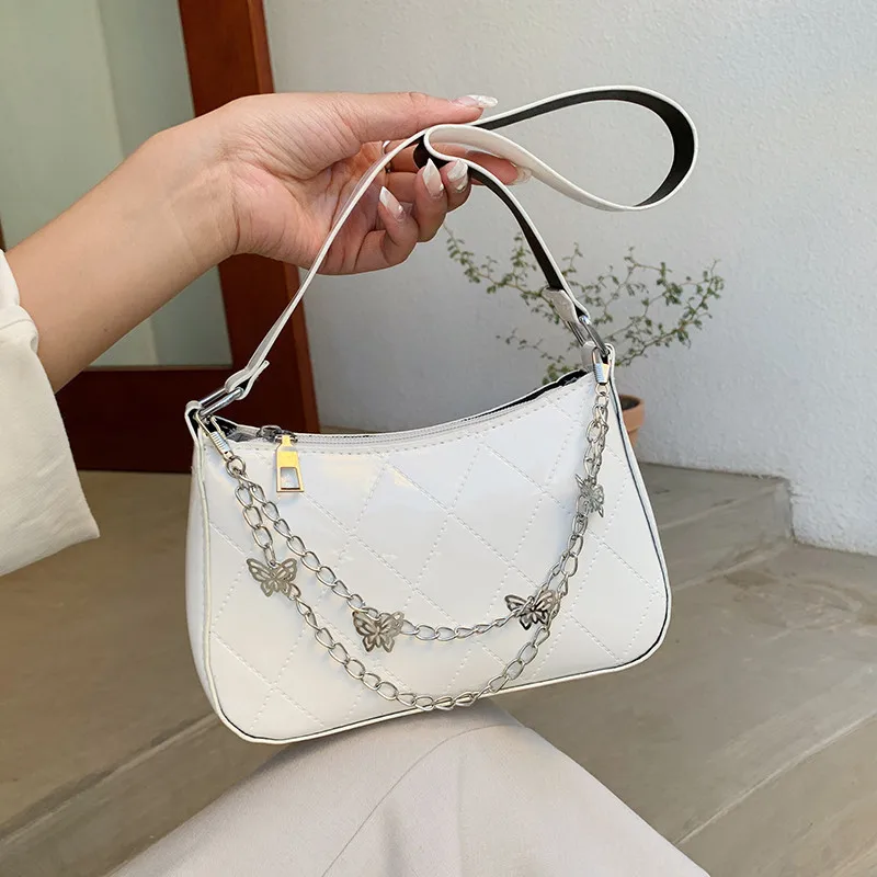 

Fashion Women Butterfly Chain Shoulder Underarm Bags Casual Ladies Pure Color Small Purses Handbags Elegant PU Leather Hobo Bags