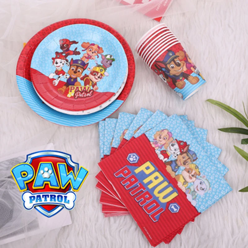 

Red PAW Patrol Chase Figures Party Decorations Children's Birthday Supplies Holiday Disposable Tableware Plates Anime Gifts Kids