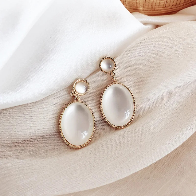 Серьги из серебра S925 с белыми искусственными камнями в стиле ретро, Необычные простые и элегантные серьги, изящные украшения для женщин