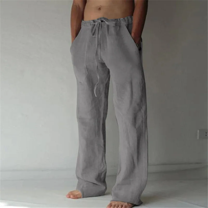 2023 Cotton Linen Pants Men 2023 New Large Size Men's Casual Trousers Home Trousers Long Tube Solid Color Trousers For Men S-5XL