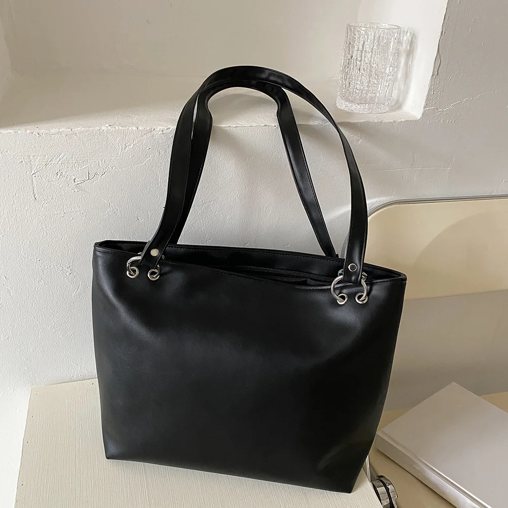 

Повседневная женская сумка через плечо, вместительные однотонные сумки для покупок из искусственной кожи, дизайнерская дамская сумочка из ...