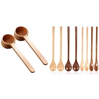 8 pcs long handle wood spoons cocktail mixing spoons with 2 pcs coffee scoopbeech wooden measuring scoop