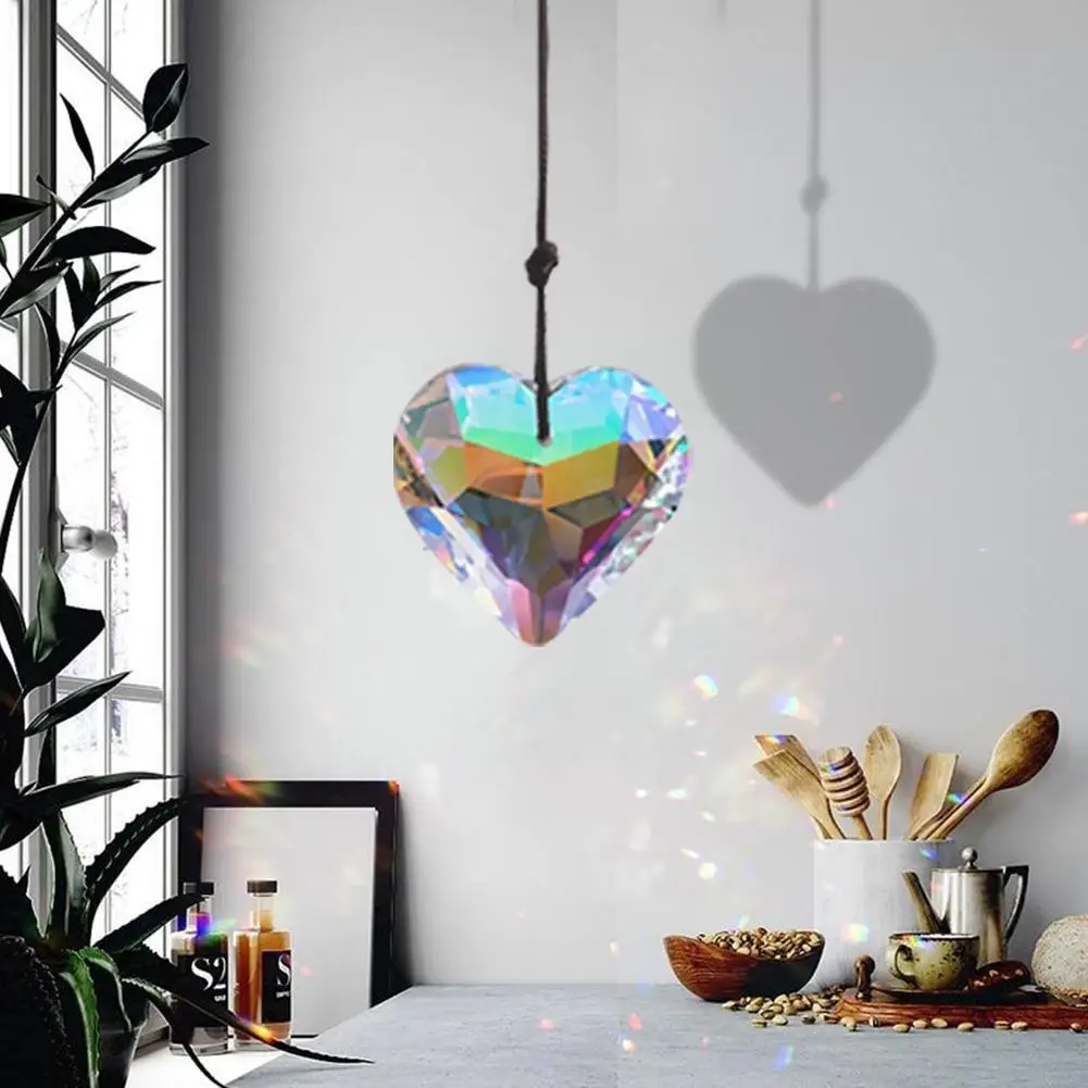 

Crystal Suncatcher Rainbow Prism Light Catcher Heart Home Pendant Charm Chime Decoration Garden Car Hanging Crystal Window Y4F2