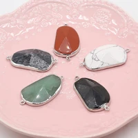 5pcsnatural stone agate peak faceted double hole silver edge connector pendant for jewelry making necklace accessorie charm gift