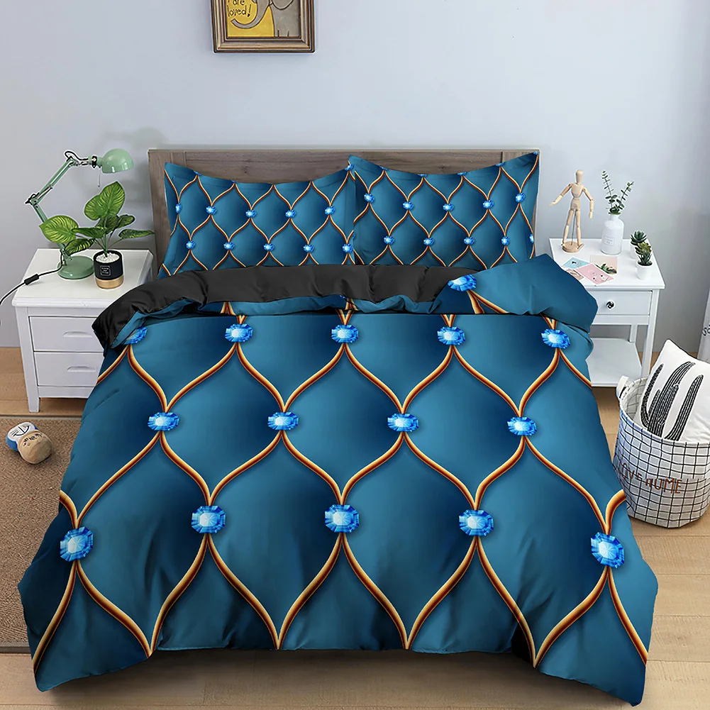 

3D Crystal Print Bedding Set Geometric Duvet Cover Set Quilt Cover with Pillowcase Comforter Cover King Queen Size