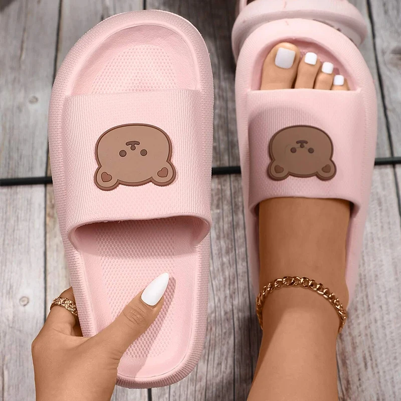 

Women Slippers Cute Cartoon Bear Design Soft Non-Slip Sandals Indoor Bathroom Couple EVA Slides Summer New Home Woman Shoes