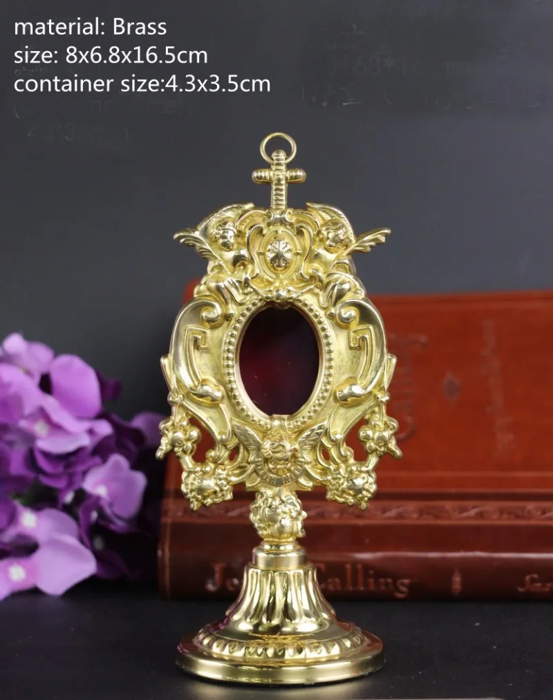 

Catholic Holy Reliquary With Holder For Relics Brass High Polished Tabletop For Home Church Or Chapel Holy Monstrance