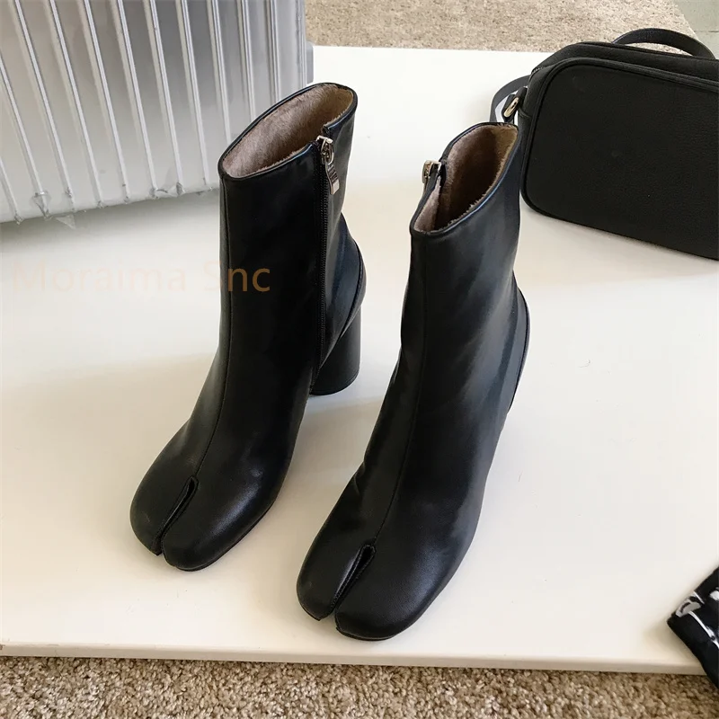 2023 Brand Design Tabi Boots Split Toe Chunky High Heel Women Boots Leather Zapatos Mujer Fashion Autumn Women Shoes Botas Mujer