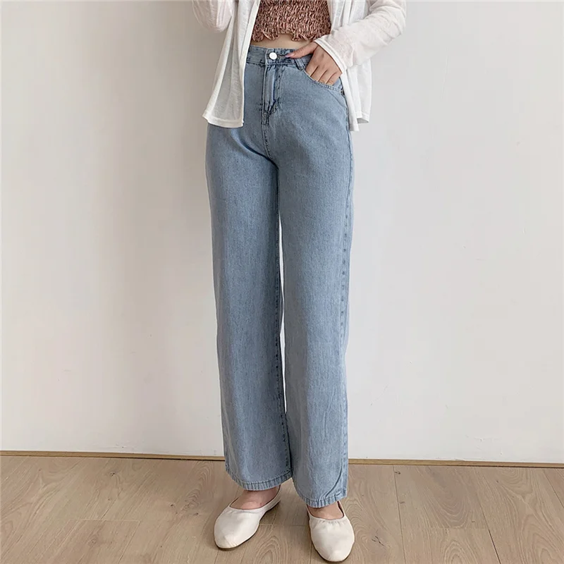 2021 Spring Female Fashion Vintage Harajuku Loose Casual Denim Pants Wide Leg Jeans for Women Autumn Street High Waist Trousers