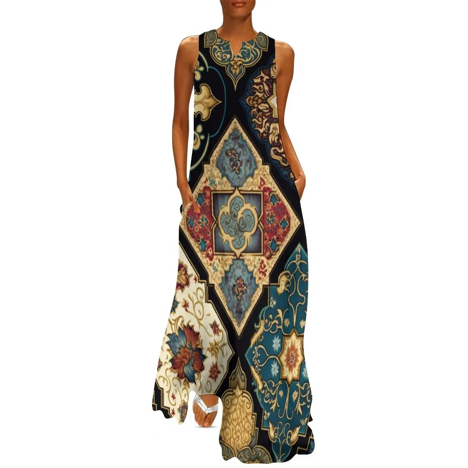 

Fashion Women's Long Dress Summer Hand Drawn Persian Rug PatternPrint Dressed For WomenCasualWomen's Evening Dress