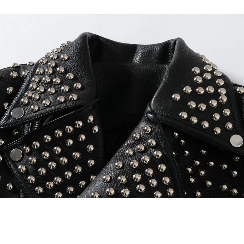 Women'S Leather Clothes Slim Fitting Rivet Motorcycle Wear European And American Fashion  Jacket Short Style Shows Thin Fa enlarge