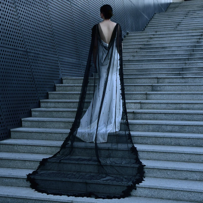 

Черная накидка-Фата, элегантная Свадебная шаль, женские куртки для платья, кружевное свадебное болеро, женская мягкая свадебная вуаль