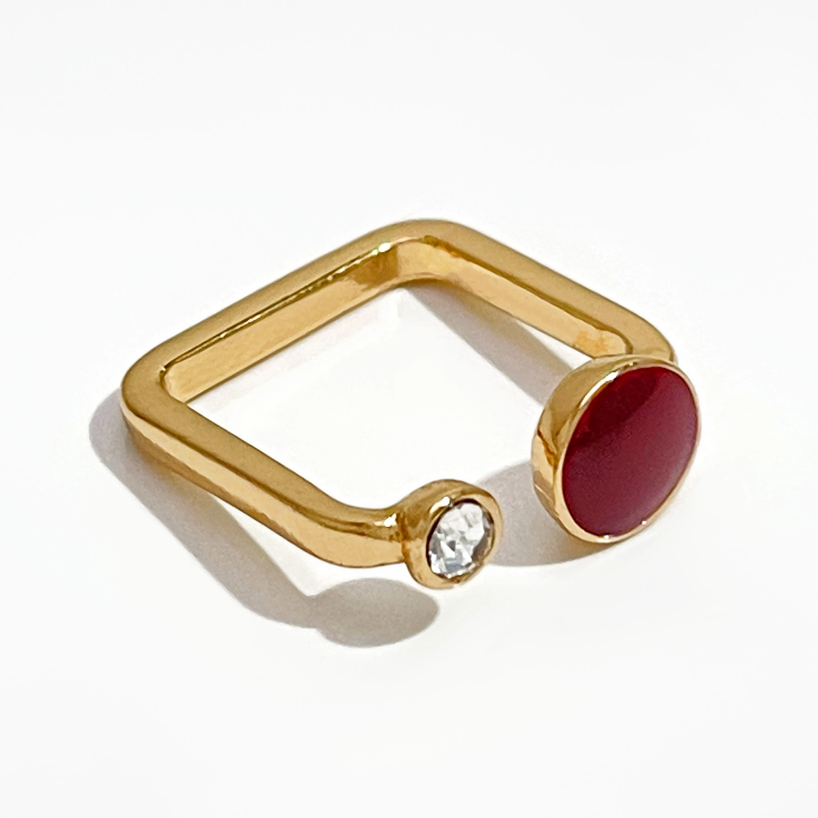 

Peri'sBox Red Enameled Square Gold Color Rings Rhinestone Open Geometric Rings for Women Circle Dainty Minimalist Ring Jewelry
