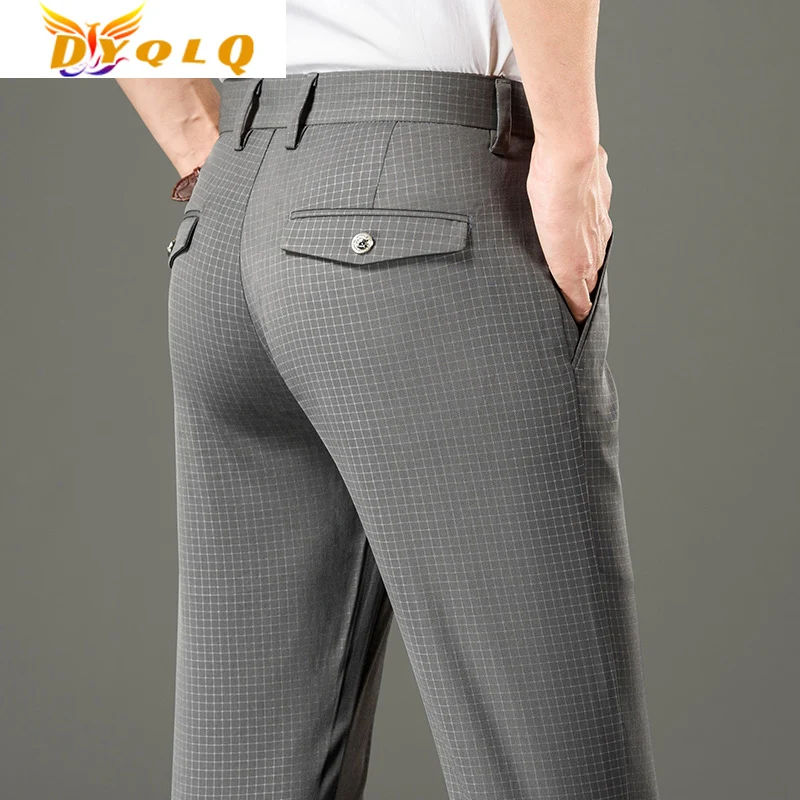 

Spring Summer Men's Thin Straight Plaid Casual Pants Classic Style Business Fashion Stretch Slim Pants Male Brand Trousers