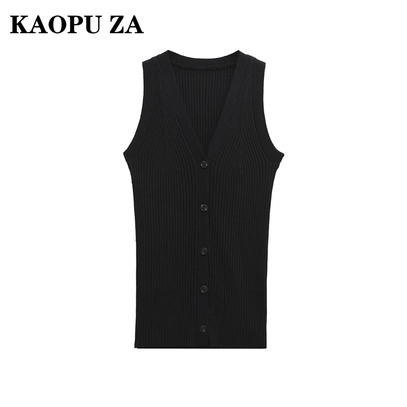KAOPU ZA 2024 новый осенний женский повседневный свитер без рукавов с v-образным