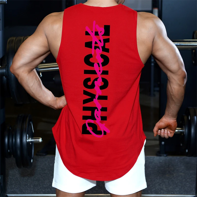 

Summer new men's vest wide shoulder round neck cotton sleeveless top jogger gym running exercise bodybuilding sportswear