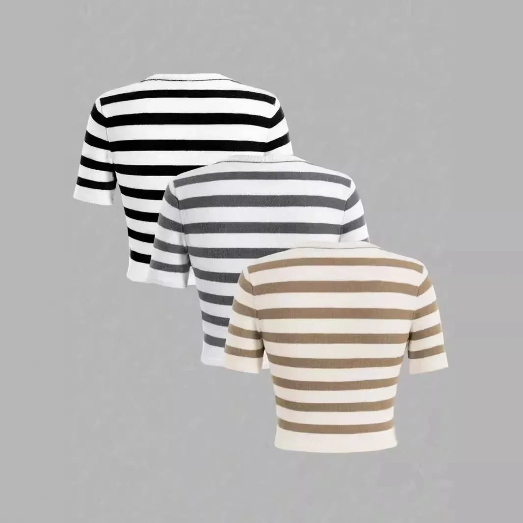 Укороченный вязаный топ с круглым вырезом и короткими рукавами комплект из трех