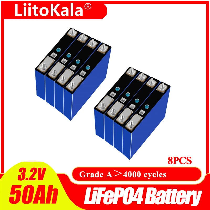 

8pcs LiitoKala Lifepo4 Battery 3.2V 50Ah Rechargeable Cell 1C-3C High Power Discharge For 12V 50Ah Battery Pack Boat RV EV Power