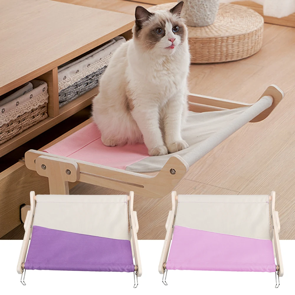 

Подвесная кровать для кошки, прочная многослойная фанера из хлопчатобумажной холщовой ткани, легко моющийся Гамак, деревянная сборка