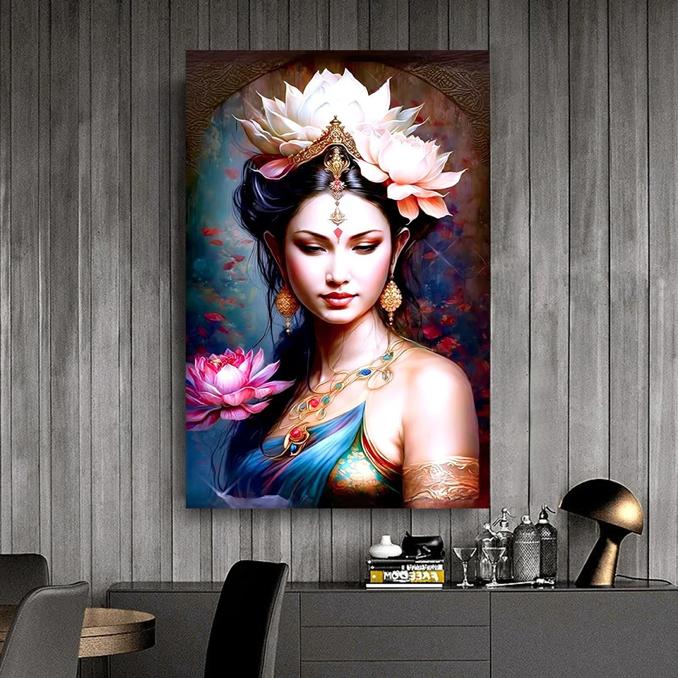 5d Diy Алмазная картина Лотос Элегантный и красивый Женский Будда Полный