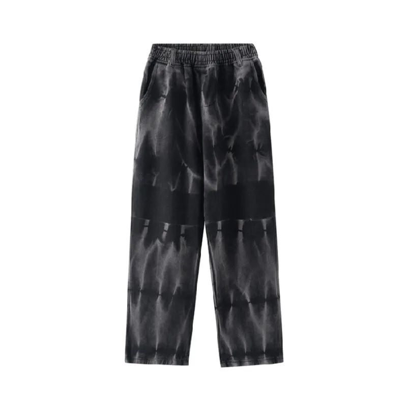 Black Baggy Jeans Men Fashion Retro Casual Tie Dye Straight Jeans Mens Japanese Streetwear Hip-hop Loose Denim Trousers Men