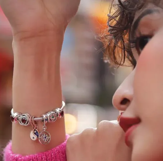 Boussole tournante Pandora en argent regardé 925 pour femme, breloque pendante pour bracelet, cadeau de bijoux de fête d'anniversaire, bricolage exécutif