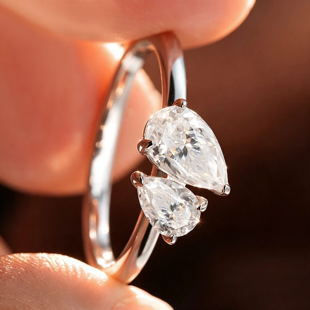 Фото Кольцо Onnelik с муассанитом в форме капли 1 карат, из серебра S925 с позолотой 18K, изысканное ювелирное изделие, подарок для женщин на помолвку или вечеринку. №4