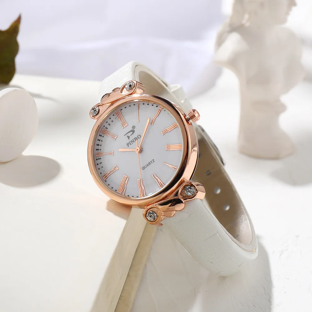 

New Ear Position 2 Diamond Roman Scale Ladies Belt Watch Fashion Thin Strap Quartz Ladies Watch