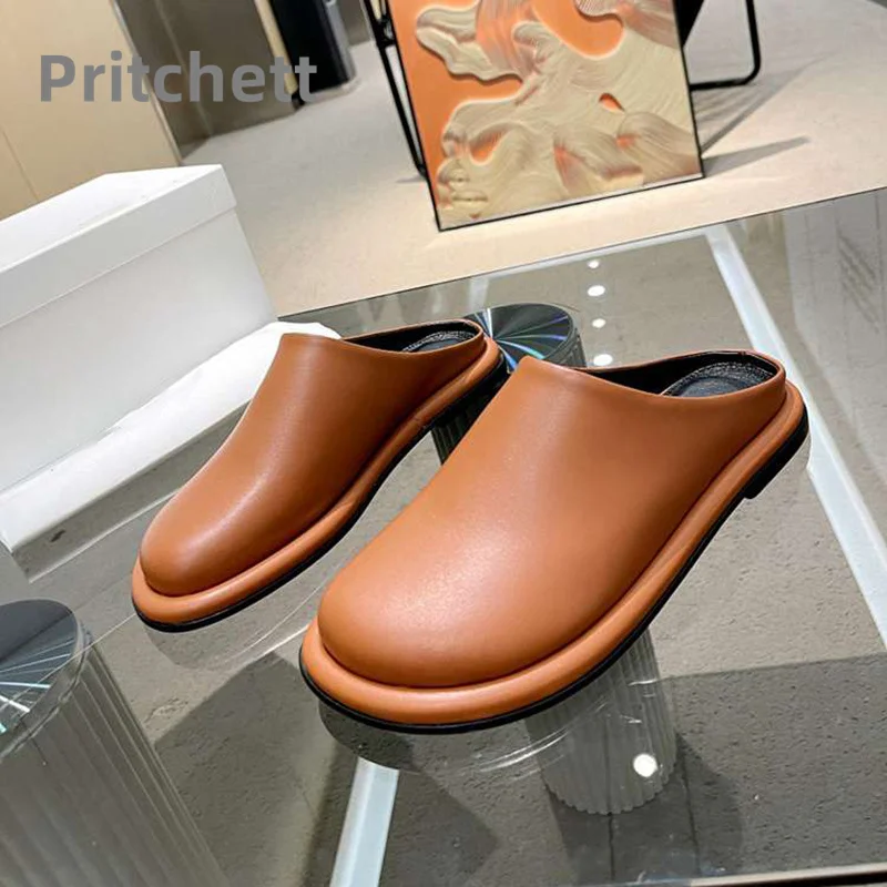 Spring Autumn 2023 New Slippers British Style Round Head Flat Bottom Versatile Slippers Retro Concise Daily Women's Shoes