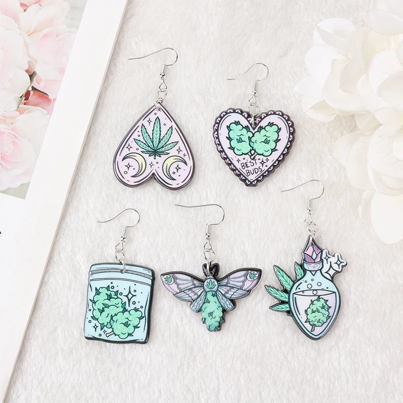 

1Pair Leaf Women Drop Earrings Acrylic Butterfly Perfume Bottle Heart Bag Fashion Jewelry for Girl Birthday Gift
