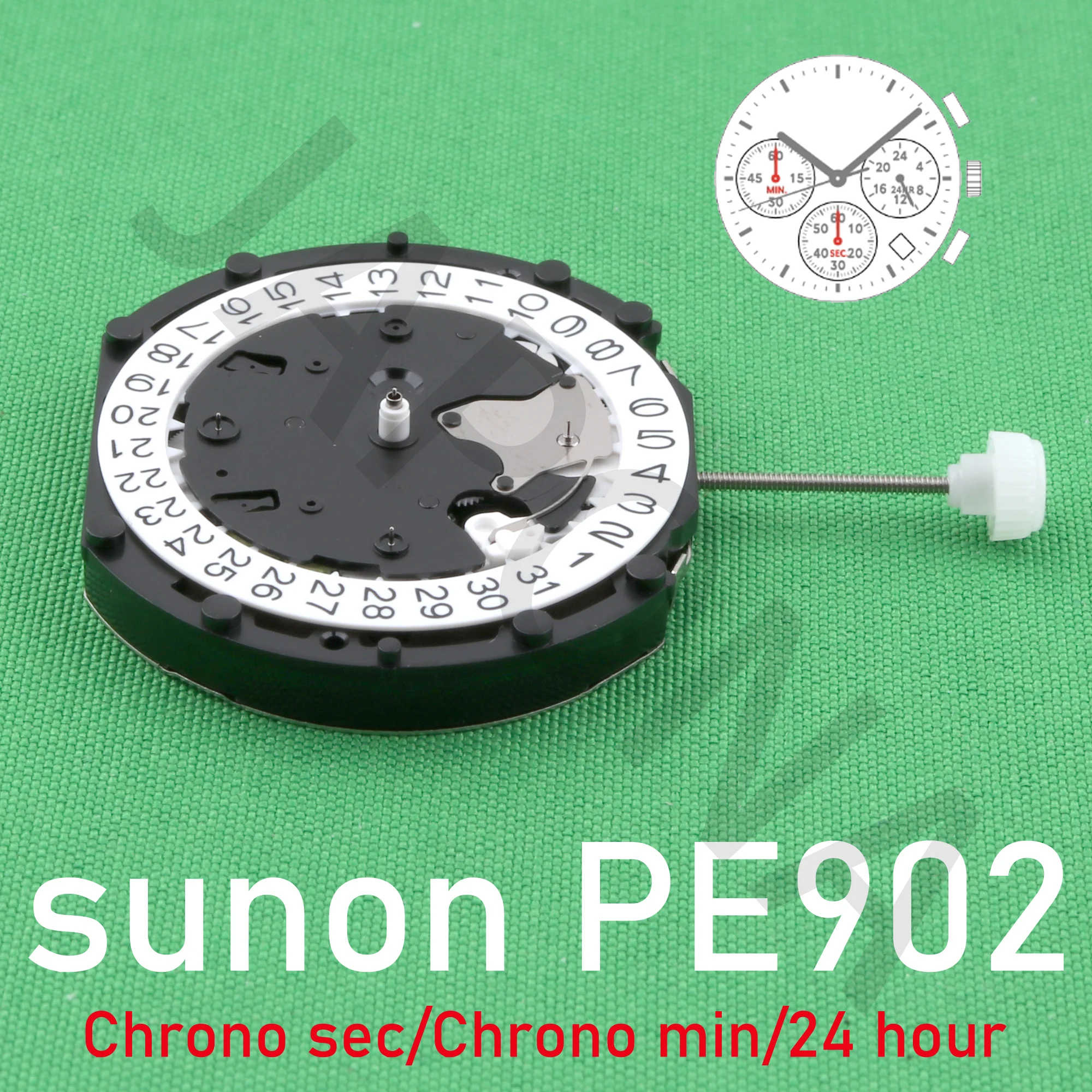 pe90 china sunon PE902 movement Ligne Quartz Movement Three Hands with 3Eyes ＆Date  Small Chronograph Second ＆ Minute,24Hour