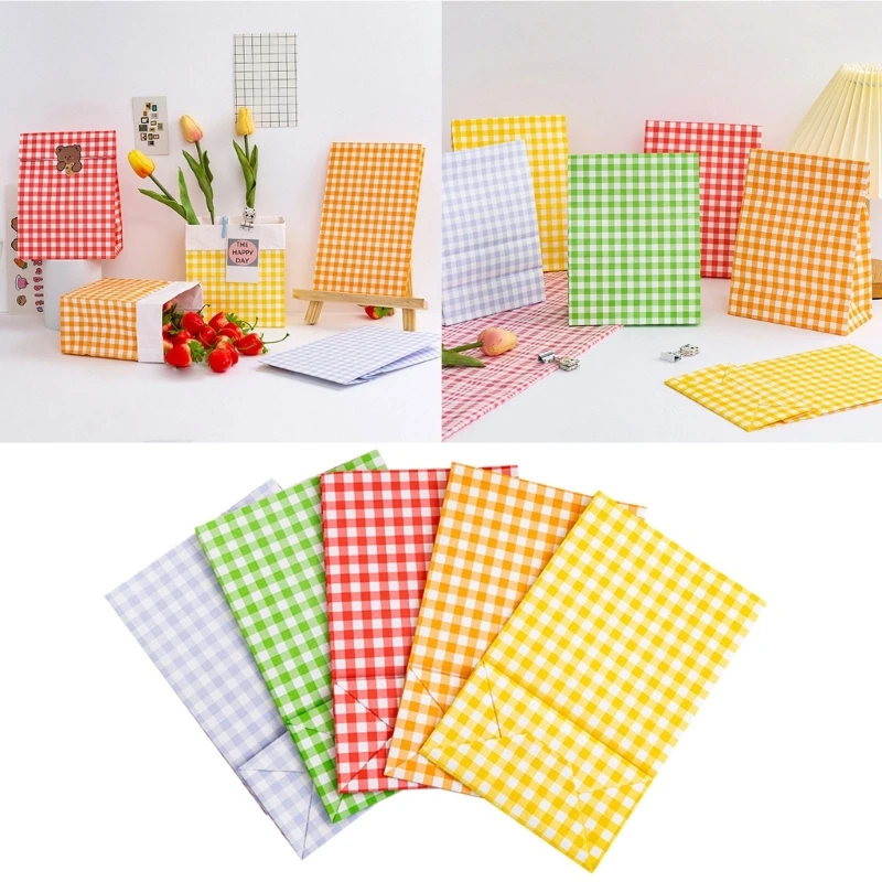 

5Pcs Small Kraft Paper Gifts Bags Paper Party Bags Kraft Flat Bottom Gift Bags
