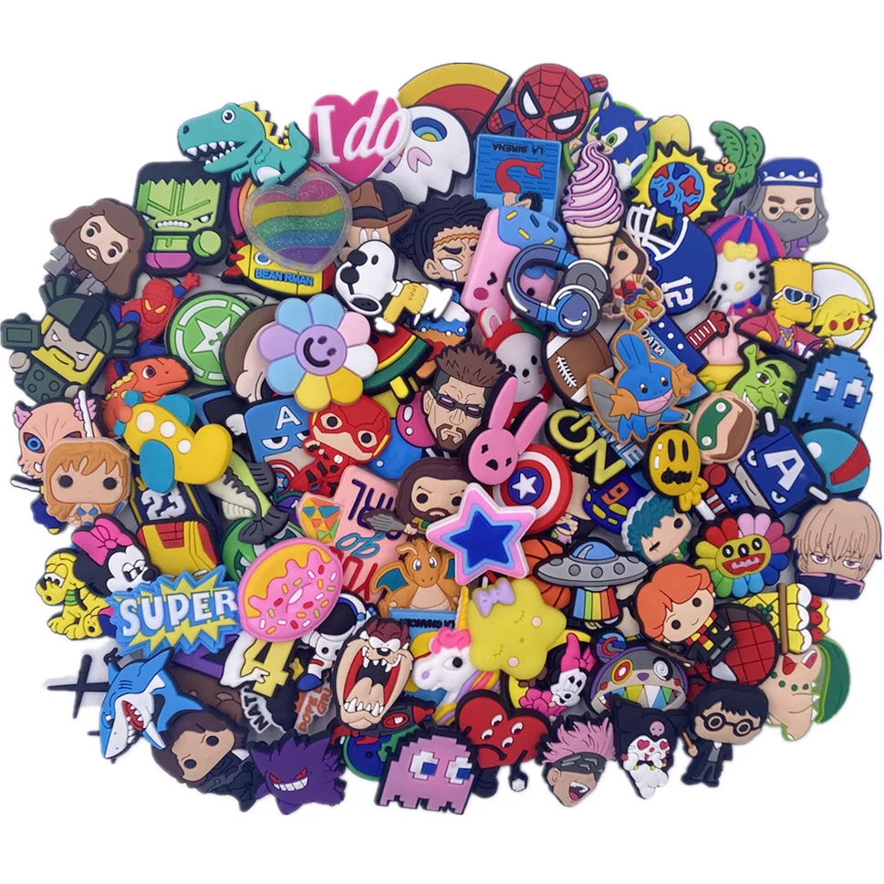 100pcs Mix Small Animals Shoe Accessories PVC Child Garden Shoe Buckle Decorations Fit Sandals Wristband Croc Charm Personality