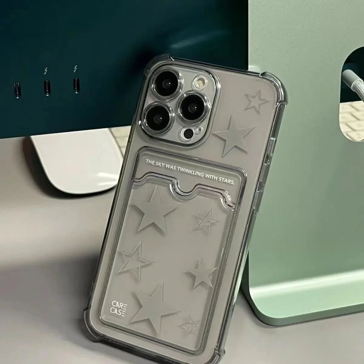Korean INS Transparent Star Phone Case Can Put Photos for IPhone 13 14 11 12 Pro XS Max X XR Punk Fashion Shockproof Soft Case