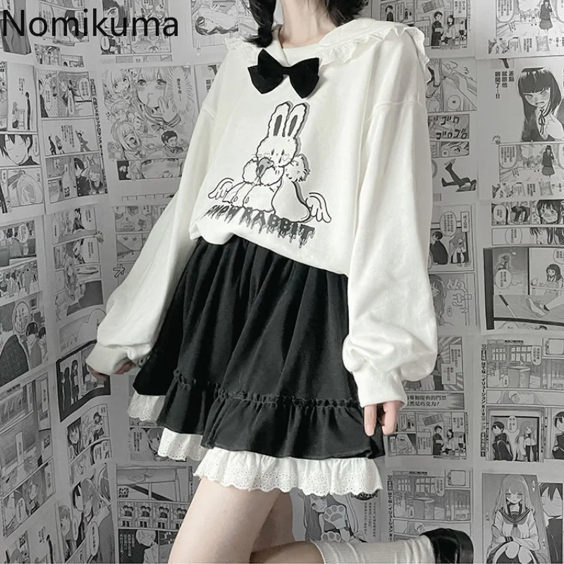 

Nomikuma Women Two Piece Outfits 2022 Cartoon Print Ruffles Patchwork Loose Chic Womens Two Peice Sets Japanese Cute Dress Sets