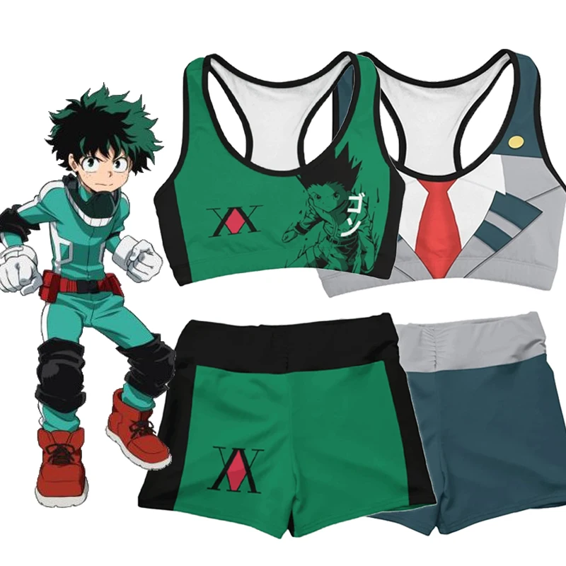 

My Hero Academia Katsuki Bakugou Crop Top Shorts Sexy Women Gym Sports Vest Pants Uniform Tracksuit Sportswear Cosplay Costume