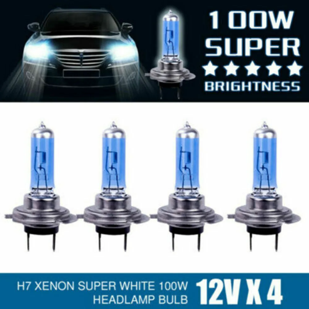 4 Pcs/set Car H7 Halogen Bulbs Hid Super White Effect Headlights Bulbs 12V 6000K 100W Head Lamps Car Source Parking Light