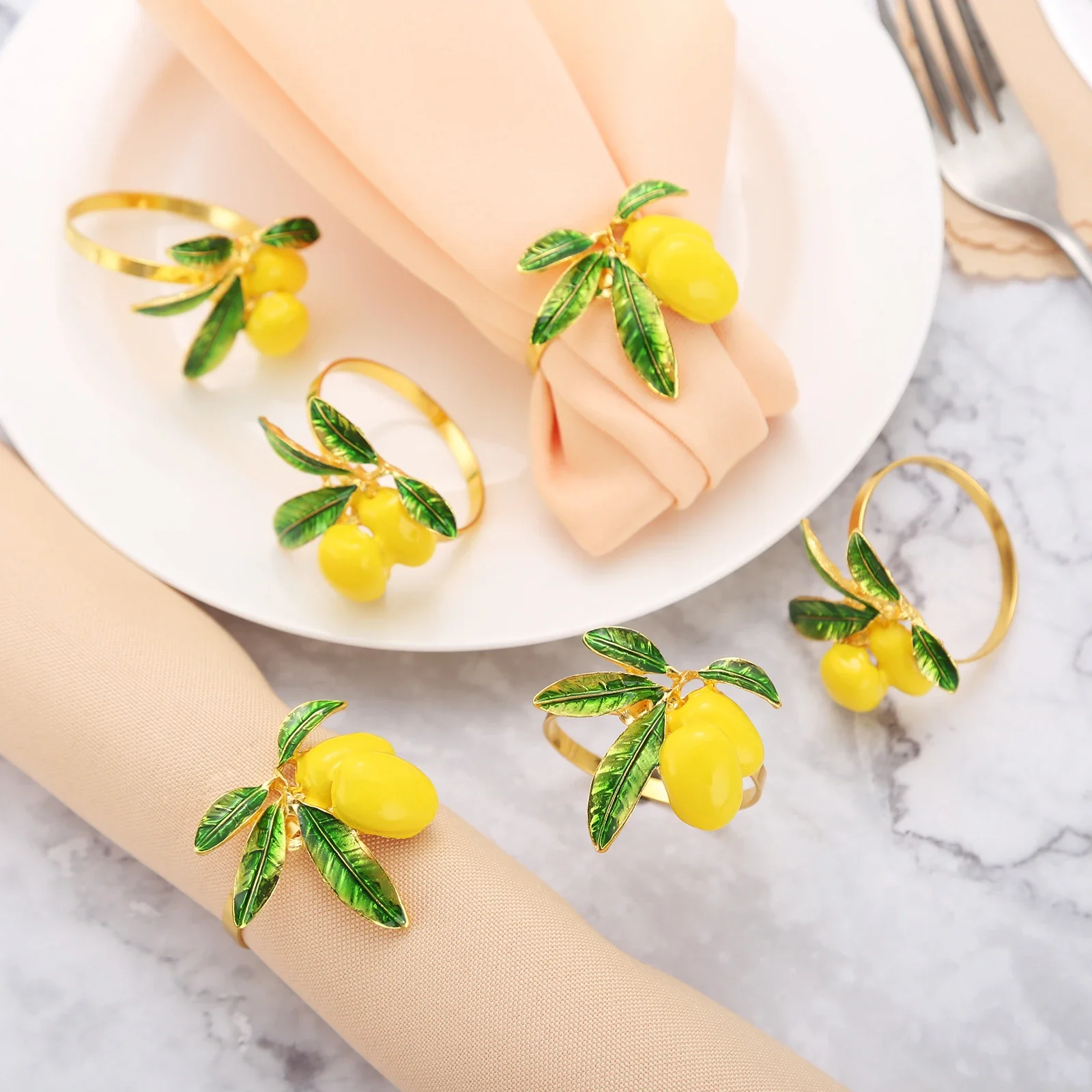 

Кольца для салфеток лимонные, металлические, набор из 6 штук