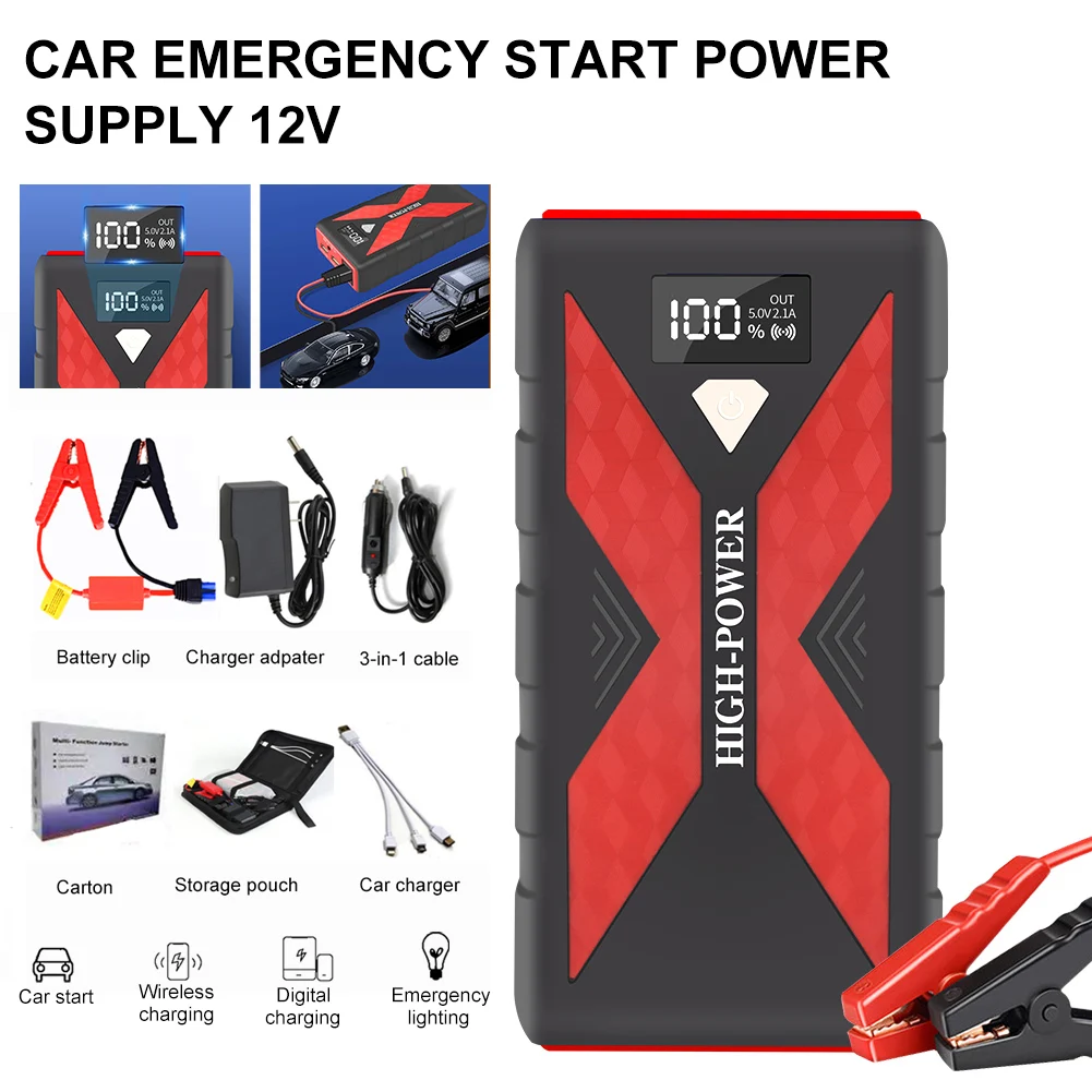 

28000mAh 12V Car Battery Starter Portable Power Bank Jump Starter Battery Booster Emergency with LED Light for Gasoline Diesel