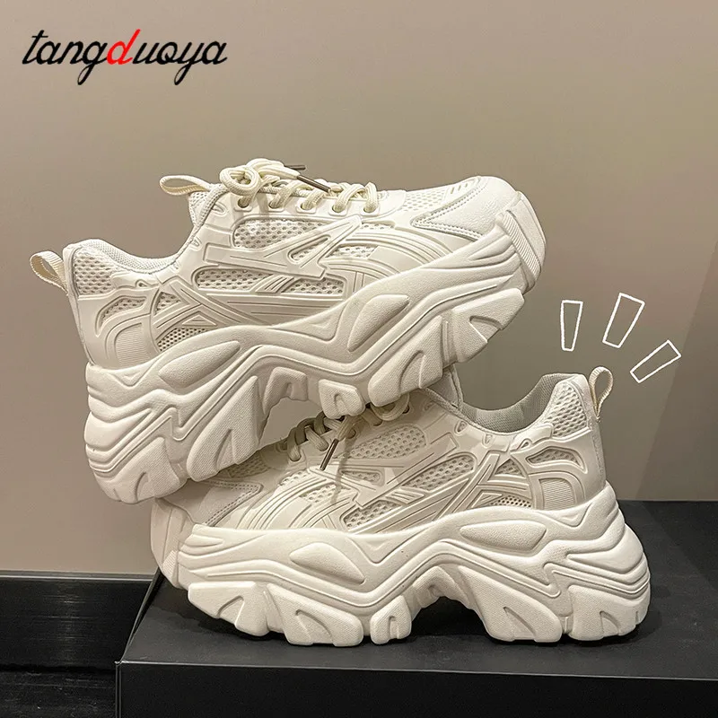 For Women Platform Sport Shoes Black White Running Shoes Women Thick Soled Height Increasing Shoes Womens