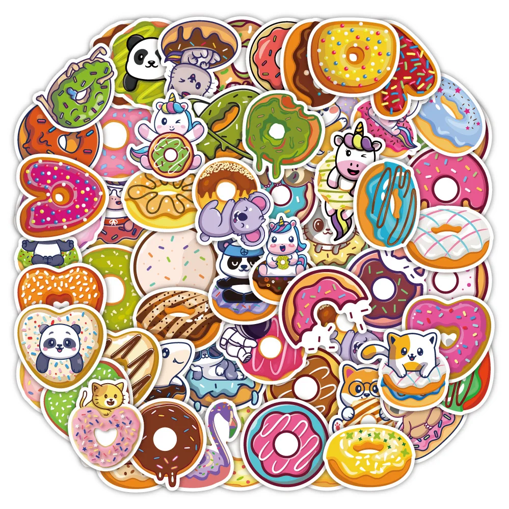 

10/30/50PCS Popular Cartoon Cute Donut Sticker Pack Skateboard Decoration DIY Laptop Waterproof PVC Kids Graffiti Decal Wholesal