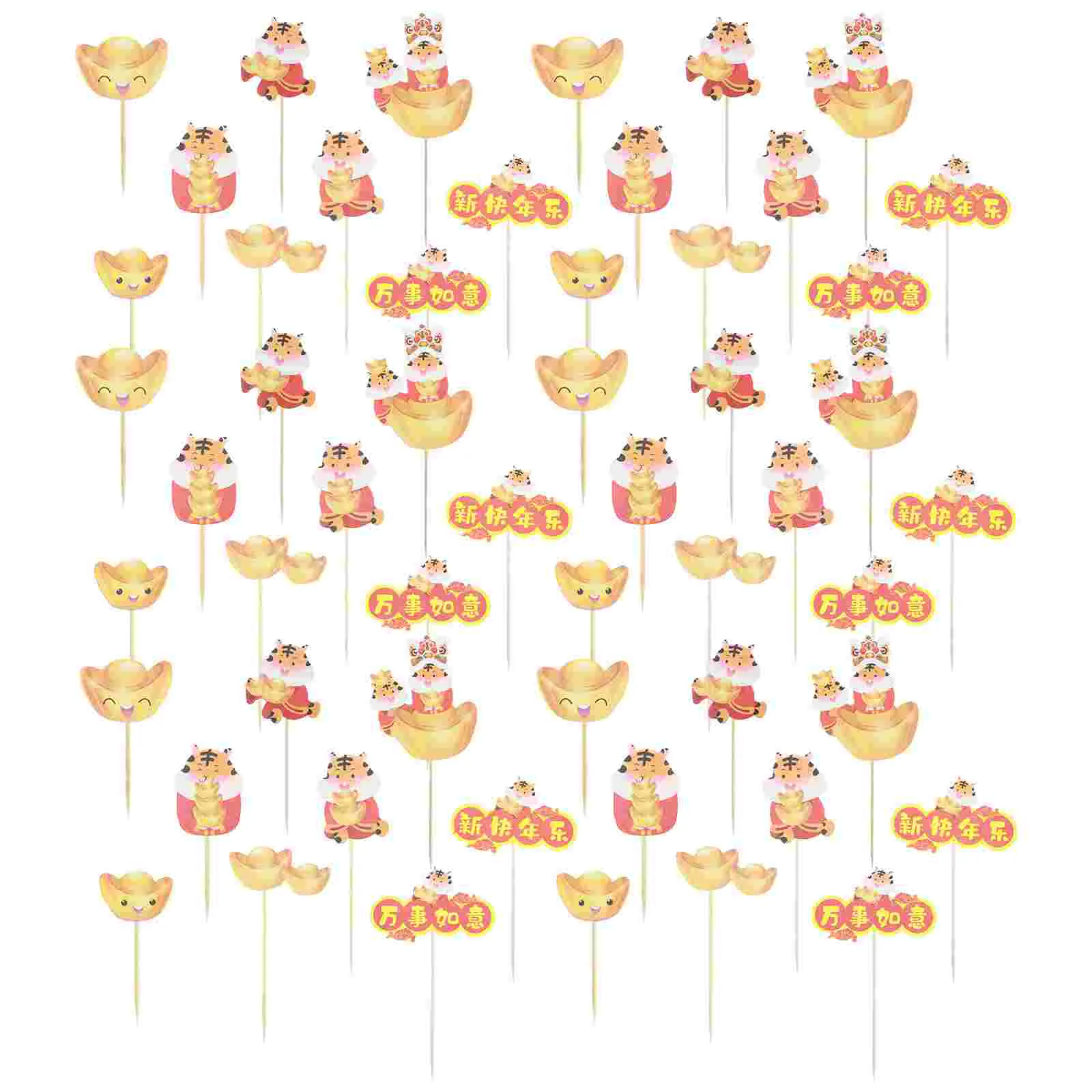 

54pcs 2022 Glitter Cake Picks Chinese Cake Decorations 2022 New Years Decorations Dessert Inserts