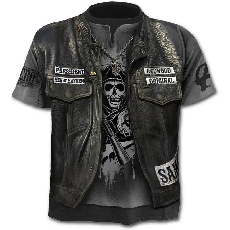

Men's Punk Motorcycle T Shirt Summer Casual Retro Hip Hop 3d Gentleman Shirt