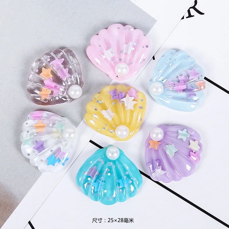 

IBOWS 10 Pieces Kawaii Resin Pearl shell Flatback Cabochon Scrapbooking Fit Phone For Hair Bows Embellishments Diy Accessories