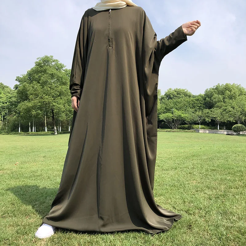 Flowy Nida Abaya Front Zipper Easy Breast One Piece Prayer Garment Slim Sleeve Islamic Clothing Muslim Women Modest Maxi Dresses